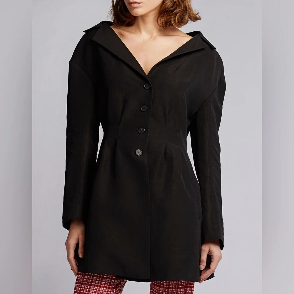 New Rachel Comey Reserve Off-The-Shoulder Longline Blazer Jacket Black Designer